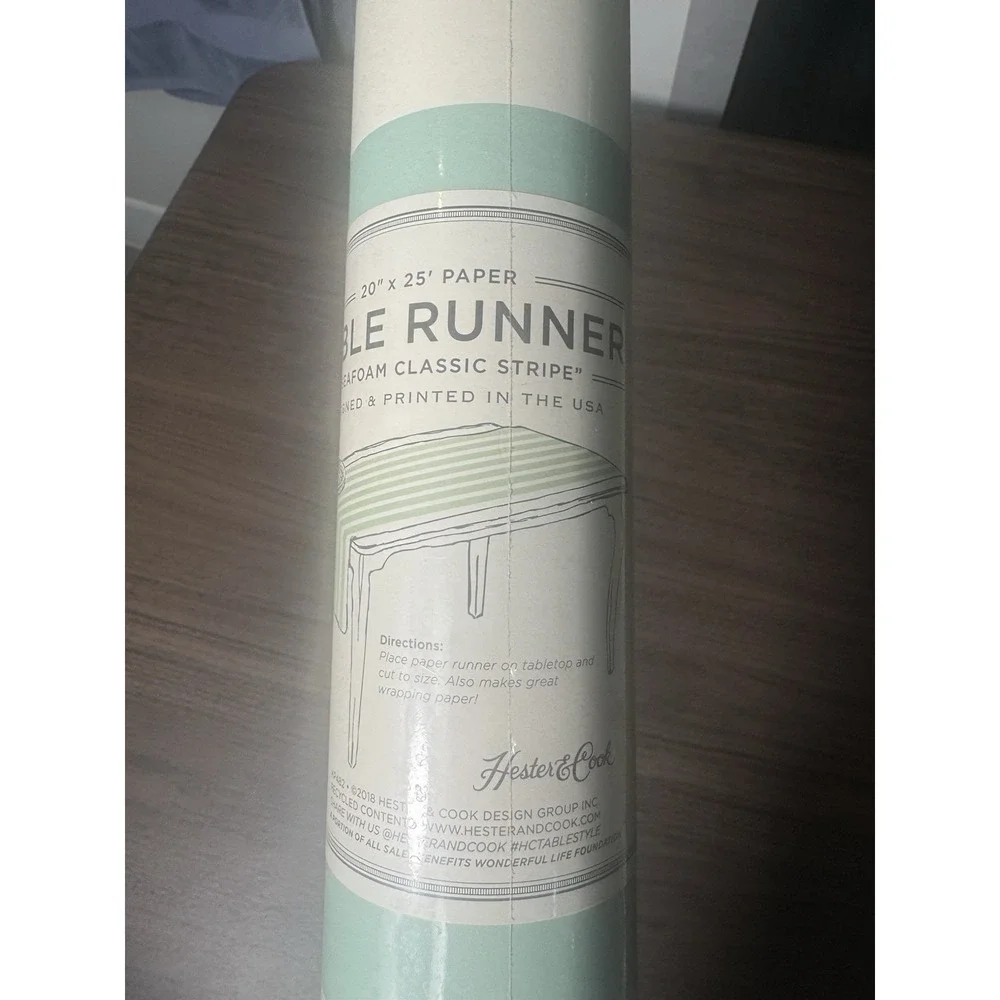 Hester & Cook Seafoam Classic Stripe Table Runner‎ Roll 20in x 25ft